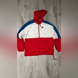 Nike Red and White Windbreaker Lightweight Athletic Jacket